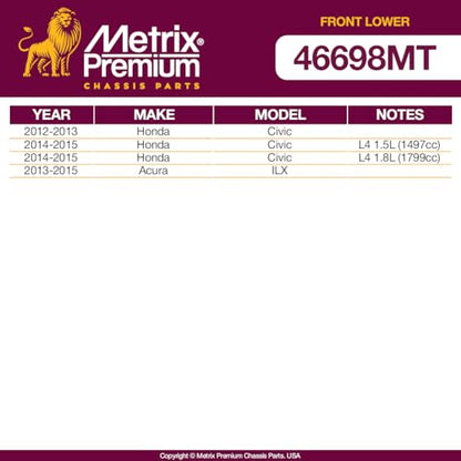 Metrix Premium Chassis Parts - Front Lower Ball Joint Fits 2012-2013 Honda Civic, 2014-2015 Honda Civic, 2013-2015 Acura ILX, Replacement K500234, Made in Europe - size: 46698MT