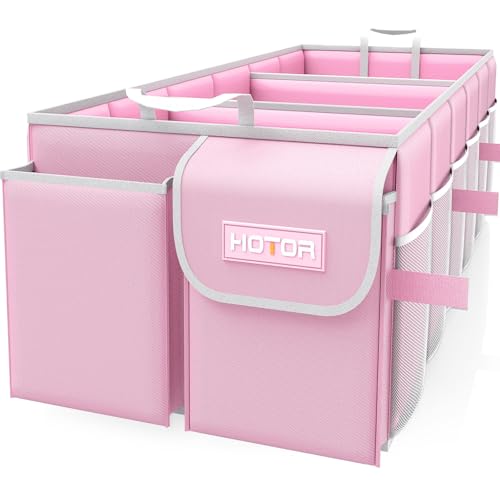 HOTOR Trunk Organizer - Foldable Car Organizer for SUVs & Sedans Storage | Sturdy Car Organization for Men & Women, Car Accessories, Tools, Sundries, Pink, 3 Compartments, 31.9" x 12.6" x 10.6" - color: Pink, size: X-Large (3 Compartments)