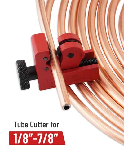 25 ft 3/16in &1/4in Copper Coated Brake Line Flaring Tool Kit, Includes 3-in-1 Tube Bender, Double & Single Flaring Tool Set, 1 Tube Cutter, 4 Threads Unions, 40 Fittings - color: 3/16 in & 1/4 inc Copper Coated