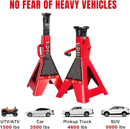 BIG RED T43006 Torin Steel Jack Stands (Fits: SUVs and Extended Height Trucks): 3 Ton (6,000 lb) Capacity, Red, 1 Pair - size: 3 Ton, style: SUV Extended