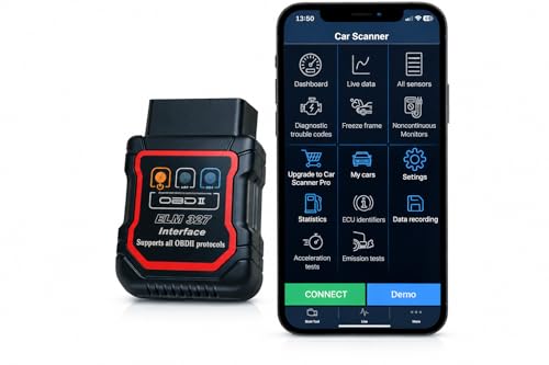 Bluetooth OBDII Scan Tool for iPhone & Android - No Subscription Fee - OBD2 Car Scanner and Code Reader - Diagnose Check Engine Fault, Supports 10 Languages and Most Cars After 1996