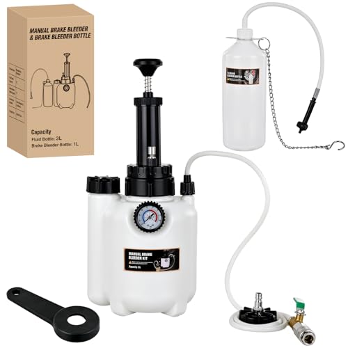 GOOACC Brake Bleeder Kit 3L Manual Brake Bleeder Vacuum Pump Brake Clutch Pressure Bleeder Flush Kit with 3L Fluid Extractor 1L Refilling Bottle E20 Master Cylinder Adapter Brake System Bleeding Tool - size: 3L Manual