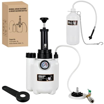 GOOACC Brake Bleeder Kit 3L Manual Brake Bleeder Vacuum Pump Brake Clutch Pressure Bleeder Flush Kit with 3L Fluid Extractor 1L Refilling Bottle E20 Master Cylinder Adapter Brake System Bleeding Tool - size: 3L Manual