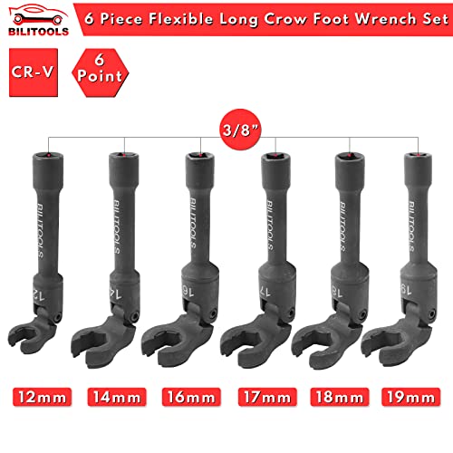 BILITOOLS 14-Piece Jumbo Crows Foot Wrench Set and Long Flex Head Crows Foot Line Wrench Set