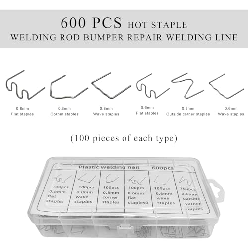 600PCS Hot Staples Welding Rods, 0.6mm 0.8mm Wave Shape Bumper Dashboard Repair Welding Wire, Metal Plastic Welding Staples Supplies for Machine Repair, Car Accessories - color: 600pcs