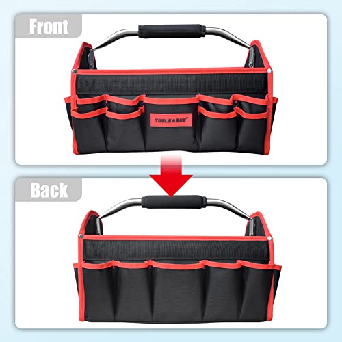 TOOLEAGUE 19 Inches Heavy Duty Tool Bag 25 Pockets,1680D Fabric Tool Bags with Strong Molded Base,Multi-pocket Tool Organizer with Adjustable Shoulder Strap