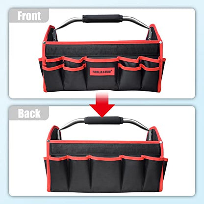 TOOLEAGUE 19 Inches Heavy Duty Tool Bag 25 Pockets,1680D Fabric Tool Bags with Strong Molded Base,Multi-pocket Tool Organizer with Adjustable Shoulder Strap