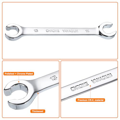HARFINGTON Flare Nut Metric Wrench 13mm x 14mm CR-V Mirror Polished Chrome Plating Metric Wrench for DIY Hand-making Automotive Repairs and Household Maintenance - size: 13mm x 14mm