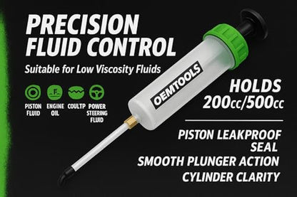 OEMTOOLS 500cc Fluid Extractor and Filler Pump – High-Capacity Precision Vacuum Pump for Brake Fluid, Transmission, Power Steering, and Coolant – Dual-Scale Cylinder, Extension Tubes, service Design - style: 500cc