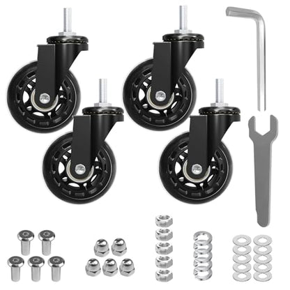 MySit Creeper Caster Wheels Set of 4 Heavy-Duty 2.5 Inch Casters Replacement Roller Blade Rubber 360 Degree No Noise Wheel for Mechanic Stool, Rolling Garage Seat - style: 4 Pack No Brakes
