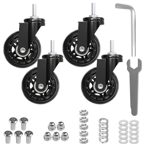 MySit Creeper Caster Wheels Set of 4 Heavy-Duty 2.5 Inch Casters Replacement Roller Blade Rubber 360 Degree No Noise Wheel for Mechanic Stool, Rolling Garage Seat - style: 4 Pack No Brakes