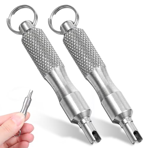 2 PCS Valve Core Removal Tool Keychain, Stainless Steel Tire Valve Stem Tool Portable Valves Core Disassembly and Repair Tools for Bicycle Car Motorcycle Repair Install Accessory - color: Silver