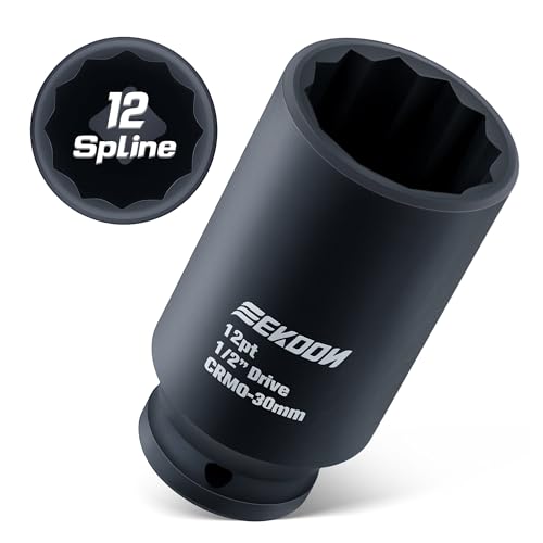 Feekoon Axle Nut Impact Socket, 30mm, 12 Point, 1/2 Inch Drive, CR MO, Spindle Nut Socket for Removing Axle Shaft Nuts, Universal Fit Nuts Remover, Deep Well Hub Release Tool for Impact Wrench