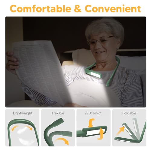 Neck Reading Light, 80-hr Lasting Rechargeable Book Light for Reading in Bed, Eye-friendly Wide Reading Lamp, Bendable Arms Bright Booklight, Book Lover Gifts Knitting Crochet Accessories Crafts - color: Dark Green