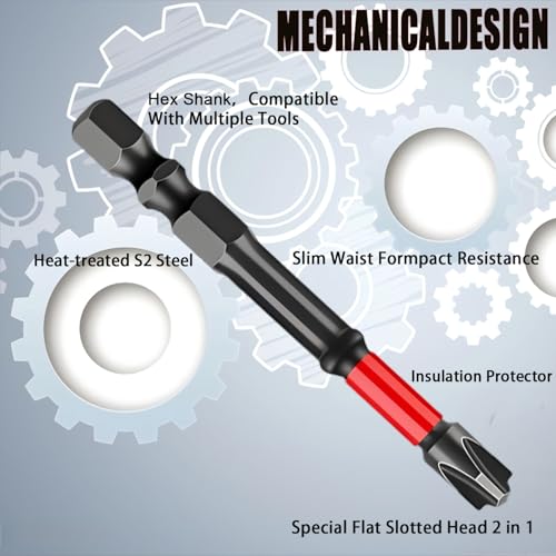 FPH2 Impact Screwdriver Bit Set - 65mm & 110mm Slotted Heads 1/4 Inch Hex Shank, Cross Slot Screw Driver Drill Bits Used Electricians ，CNC Machined Tips with Magnetism,(10pcs)