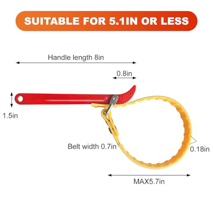 An 8-inch Steel Handle Adjustable Strap Wrench, Suitable for Replacing Water Filters, PVC Pipe Joints, Oil Filters, And Swimming Pool Connections