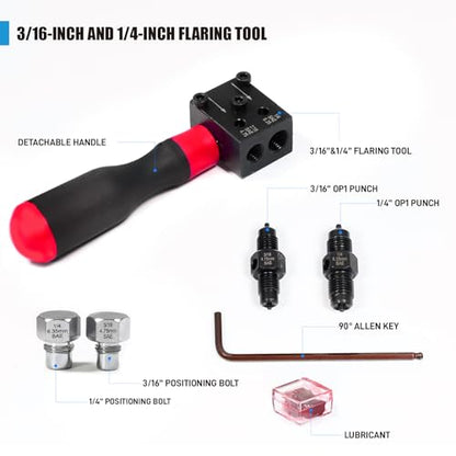 SMOTIVEPRO 7-Piece Brake Line Flaring Tool Kit, 3/16" & 1/4" | Forms Accurate 45° Single, Double and Bubble Flares for Leak-Free Brake and Hydraulic Line Connections