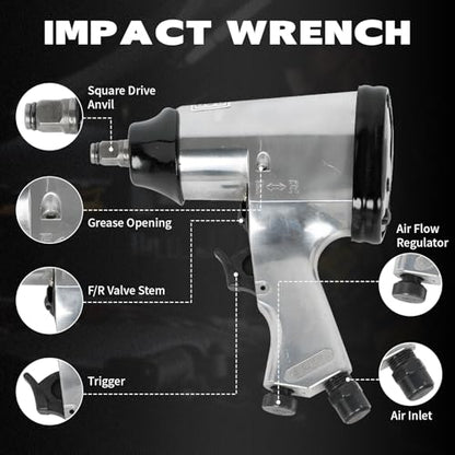 71-Piece Air Tool Kit, 1/2" Impact Wrench, 150mm Hammer, 1/4" Die Grinder, Ratchet Wrench, Air Compressor Tools with Full Accessories for Mechanics