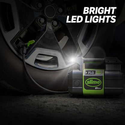 Slime 40086 Tire Inflator, Cordless, Pro Power, Portable Air Compressor Pump, Auto Shut-Off, Lithium Ion Battery and LED Light, Rechargeable, 3 min inflation - style: Cordless Pro Power Digital