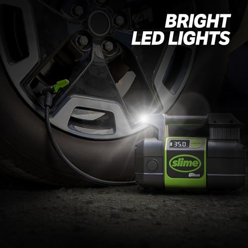 Slime 40086 Tire Inflator, Cordless, Pro Power, Portable Air Compressor Pump, Auto Shut-Off, Lithium Ion Battery and LED Light, Rechargeable, 3 min inflation - style: Cordless Pro Power Digital