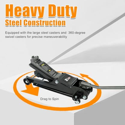 2.5 Ton (5,000 LB) Heavy Duty Floor Jack, Aluminum and Steel Low Profile Hydraulic Car Jack with The Piston Quick Lift Pump，3.5"-13.95" Lifting Range，Black