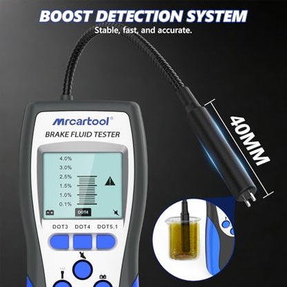 Mrcartool Brake Fluid Tester with Sensitive Probe, Digital Brake Fluid Detector Moisture Detecter for DOT3 DOT4 DOT5.1, High Precision Brake Fluid Liquid Tester with 2.8" LCD Display & 9.8in Hose - size: F60 Tester