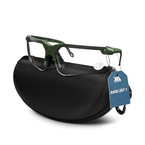 xaegistac Shooting Glasses with Case-Safety Glasses Anti Fog | Z87.1 Certificated Impact Resistance Safety Glasses for Hunting Shooting Sports - color: Clear Lens-green Frame