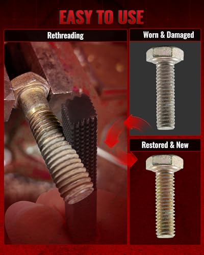 Reywoo 3-Pc Heat-Treated Thread Restorer File Set, Metric SAE UNC UNF | 40Cr Steel, Black Oxide; Restores External Threads; For Bolts, Studs; Removable Handle, Protective Caps; 3 Files, Auto Repair - size: 3 PC in UNC UNF Metric Sizes