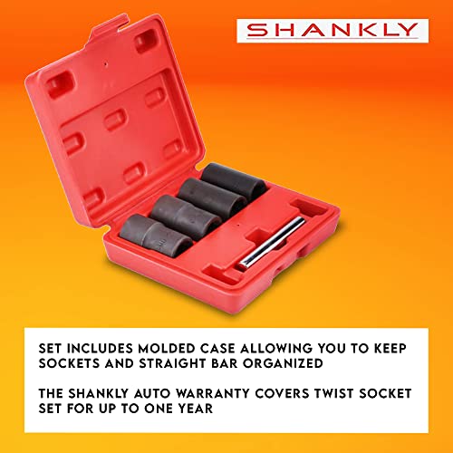 Twist Socket Set (5 Piece) Includes 1/2” Inch Lug Nut Remover With a 17mm, 19mm, 21mm, 22mm Socket Sizes Professional-Grade Lug Nut Extractor or Wheel Lock Removal Kit