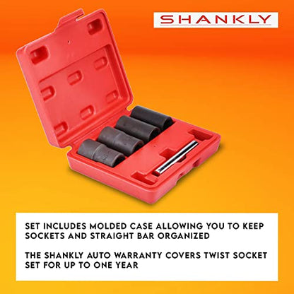 Twist Socket Set (5 Piece) Includes 1/2” Inch Lug Nut Remover With a 17mm, 19mm, 21mm, 22mm Socket Sizes Professional-Grade Lug Nut Extractor or Wheel Lock Removal Kit