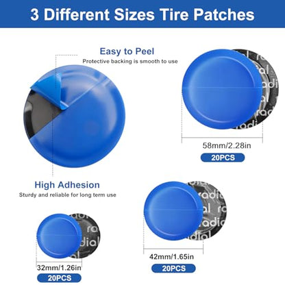Linkstyle 67PCS Tire Repair Kit Heavy Duty, 32/42/58mm Tire Patch Kit, Flat Tire Repair Tools with Buffing Wheel, Roller and Scraper, for Car Motorcycle Bike