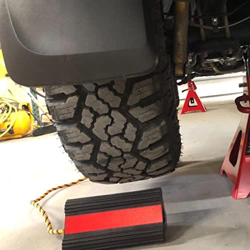 Wheel Chocks Rubber Heavy Duty Trailer Wheel Chocks with Red Reflective Visibility Tape and Yellow Nylon Rope 8.27" x 4.53" x 3.94" (Comes with Spare Red Reflective Strip) - color: RED