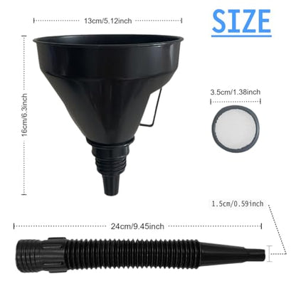 5 Pcs Plastic Oil Funnels for Automotive Use Set, Large Flexible Fuel Funnel, Wide Mouth Fuel Funnels with Detachable Spout and Filter for Water, Gasoline, Coolant, Engine Oil Transfer