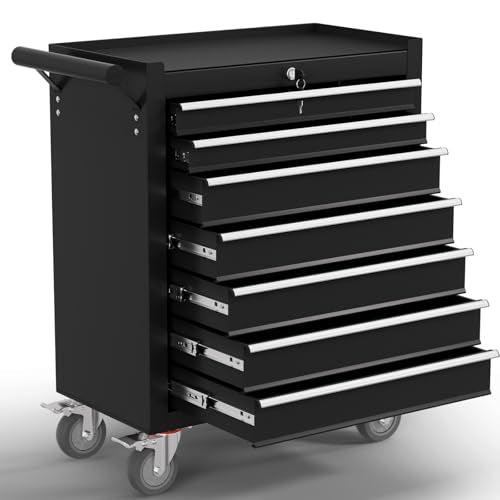 7-Drawer Tool Chest,Rolling Tool Cart with Wheels,High Capacity Tool Cabinet with Locking System for Garage, Warehouse, Workshop-Black - color: Black, size: 7 Drawer