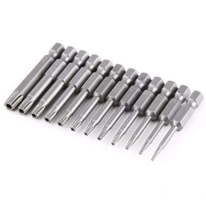 Yakamoz 12pcs 1/4 Inch Hex Shank T5-T40 Torx Head Screw Driver Bit Set Security Tamper Proof Star 6 Point Screwdriver Kit Tools - color: 12pcs/ 50mm