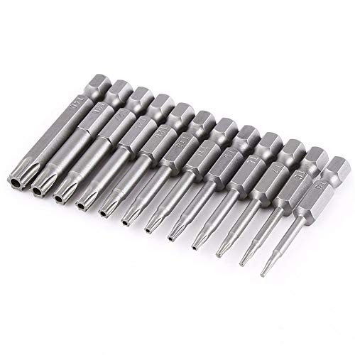 Yakamoz 12pcs 1/4 Inch Hex Shank T5-T40 Torx Head Screw Driver Bit Set Security Tamper Proof Star 6 Point Screwdriver Kit Tools - color: 12pcs/ 50mm
