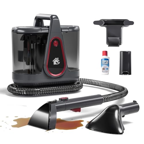 WURESE Portable Carpet Cleaner Machine, 17KPa Powerful Upholstery & Spot Cleaner for Pet Stains, Couches, Stairs & Car Seats – Handheld Deep Cleaner with Self‑Cleaning System & 2 Brushheads, Silver - color: Silver