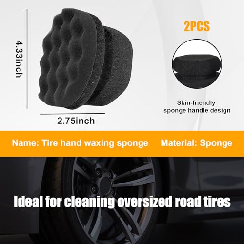 2 PCS Tire Shine Applicator, Reusable Foam Car Dressing Pads With Ergonomic Design, Durable Automotive Detailing Sponge Tool for Applying Shine (Black, Large) - size: Large