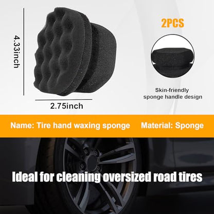 2 PCS Tire Shine Applicator, Reusable Foam Car Dressing Pads With Ergonomic Design, Durable Automotive Detailing Sponge Tool for Applying Shine (Black, Large) - size: Large