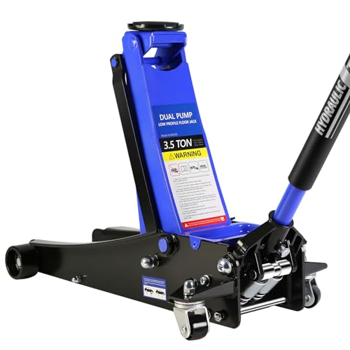 SSLine 3.5 Ton Floor Jack Automotive Hydraulic Car Jack Heavy Duty Steel Car Lift Service Jack Quick Rise for Tire Change, Low Profile Racing Floor Jack with Lifting Range 4"-21" 7000LB Capacity - color: Blue, size: 3.5 Ton Dual Pump