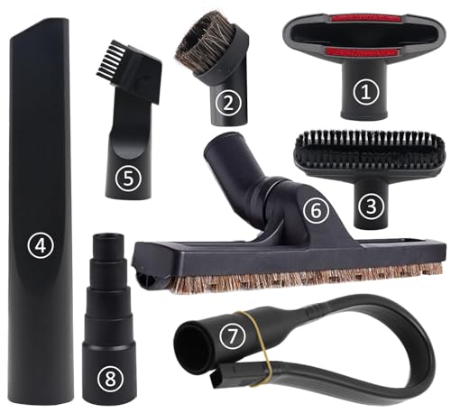Vacuum Attachments for Shop Vac Accessories Vacuum Hose Adapter | 8 Pcs Universal Vacuum Brush Attachment with 1 7/8" to 1" Vacuum Hose Adapter, 1.25" Hardwood Floor Brush & Crevice Tool - size: vacuum attachments-8pc