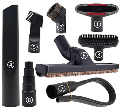Vacuum Attachments for Shop Vac Accessories Vacuum Hose Adapter | 8 Pcs Universal Vacuum Brush Attachment with 1 7/8" to 1" Vacuum Hose Adapter, 1.25" Hardwood Floor Brush & Crevice Tool - size: vacuum attachments-8pc