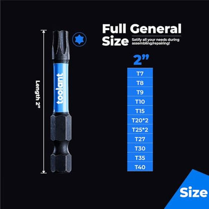 toolant 2” Impact Torx Bits 10pack (T25), 1/4” Hex-Shank S2 Steel Screwdriving Star Bits, CNC Machined Tips Magnetic Power Bit, with Storage Box - size: T25(2"*10pcs)