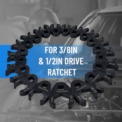 19PC Metric Tool 8 to 32 mm Sizes, Drive Jumbo Flare Nut Wrench Set, Flare Nut Wrench set for 3/8in and 1/2in Drive Ratchet