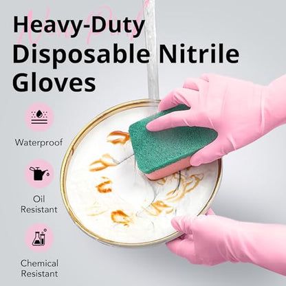 SwiftGrip Disposable Nitrile Dishwashing Gloves, Extended 12 Inches Cuff, 6-mil, Cherry Blossom Cleaning Gloves, Latex-Free - size: Small