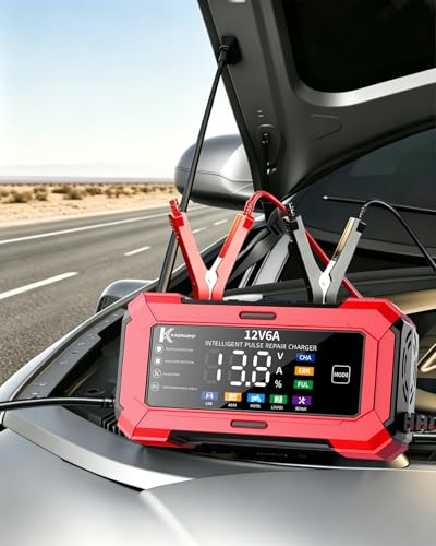 Car Battery Charger and Automatic Trickle Charger, Battery Maintainer with Intelligent Pulse Repair, Digital Display, Trickle Charger for Car Battery 12V 6A for AGM, LiFePO4, Motorcycle Batteries