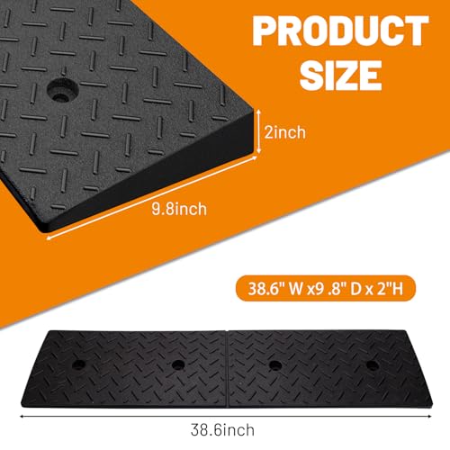 2 Pack 2'' Rise Driveway Curb for Ramps,Driveway Ramp Car Slope Ramp for Loading Dock Bike Vehicle Warehouse Sidewalk Wheelchair(38.6 x 9.8 x 2 Inch) - size: 2" Rise