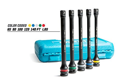 Capri Tools 30083 Torque Limiting Extension Bar Set (5 Piece), 65-140 ft. lbs., 1/2 in. Drive - size: 65-140 ft-lbs / 5-Piece Set w. Case