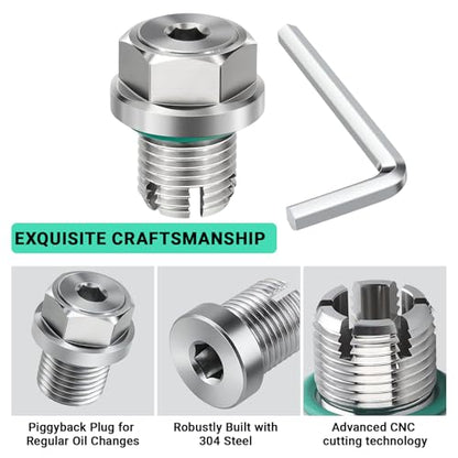M14.1x1.5 Oversize Piggyback Oil Drain Plug, Stainless Steel Self-Tapping Oil Pan Thread Repair Kit with O-Ring and L-Wrench, Suitable for Most Vehicles