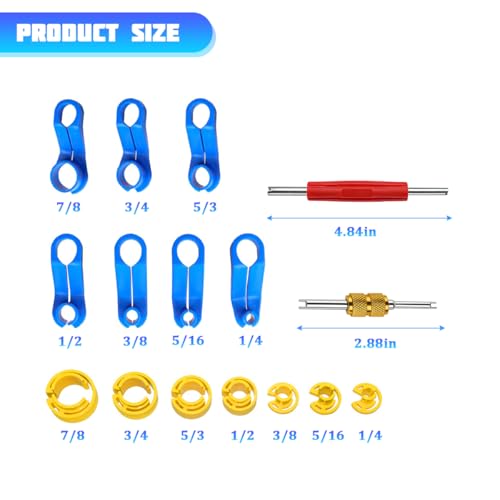16PCS Car AC Fuel Line Disconnect Removal Tool Set, 1/4 5/16 3/8 1/2 5/8 3/4 7/8 Inch Master Valve Core Remover Kit, AC Transmission Cooler Line Quick Disconnect Set for Auto Repair
